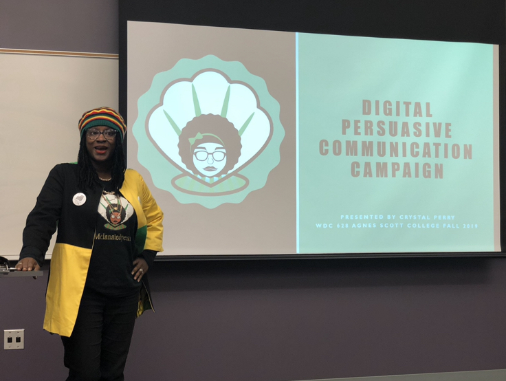 Melanated Pearl presenting I'm in for $10 Fundraising Pitch. Power Point presentation with Melanated Pearl logo 