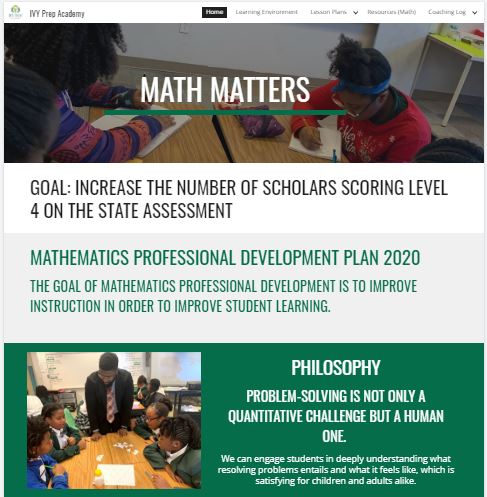 Screen shot of the Ivy Prep Math Google site created and managed by Melanated Pearl. 